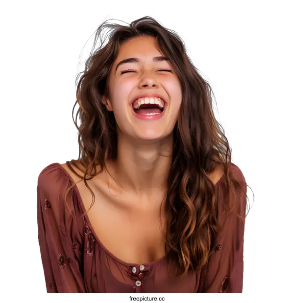 [Transparent Background PNG]Young Woman with Brown Hair Laughing