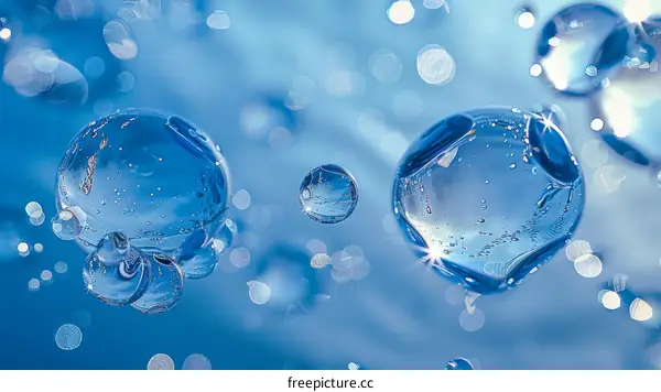 Mesmerizing Blue Water Bubbles Floating in Crystal Blue Water