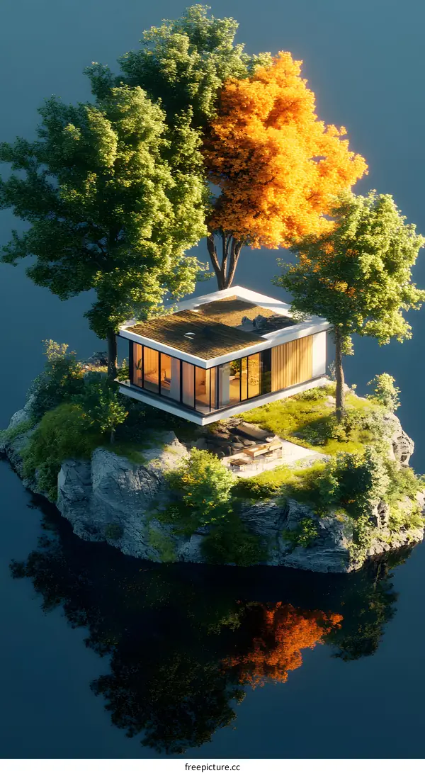 Modern Minimalist House On A Small Island With Trees