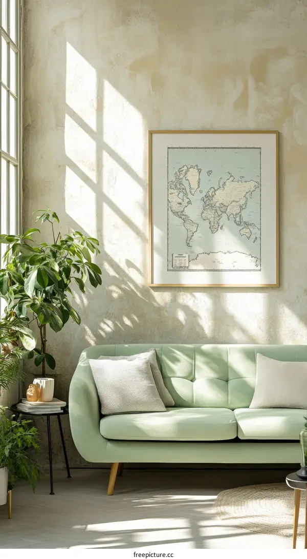 World Map Artwork in Living Room Interior Design