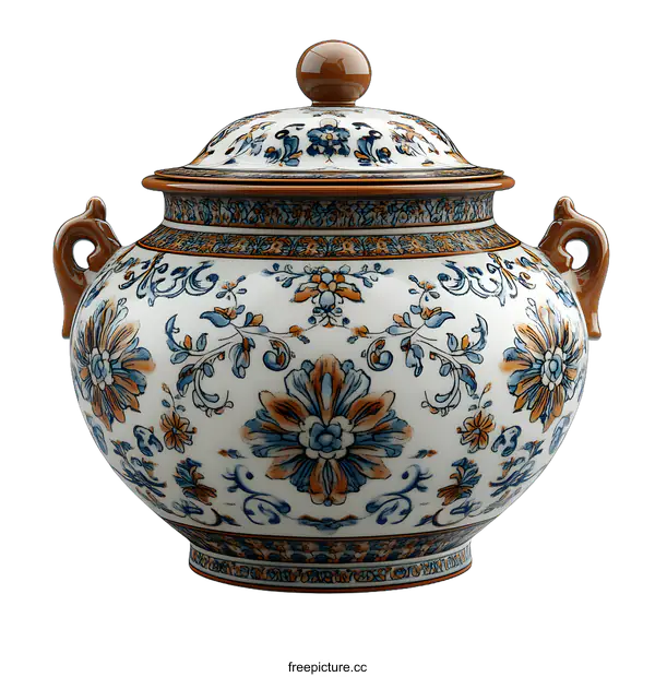 [Transparent Background PNG]Chinese Porcelain Jar with Floral Design