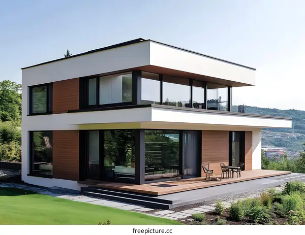 Modern Home Design with Large Windows and Wooden Accents