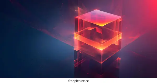 Abstract Red Cube with Glowing Lines