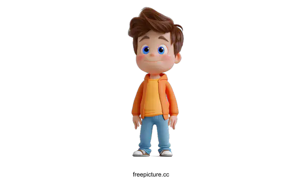 [Transparent Background PNG]3D rendering of a cute cartoon boy