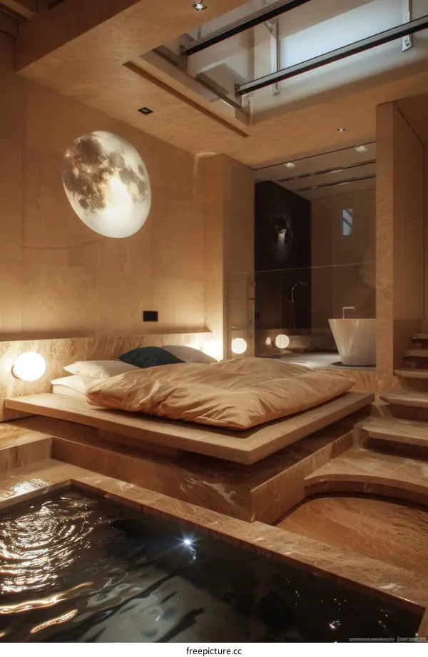 Modern Minimalist Bedroom with Integrated Spa Area