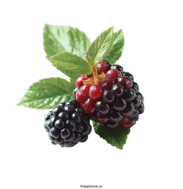 [Transparent Background PNG]Close up of Fresh Blackberries and Leaves