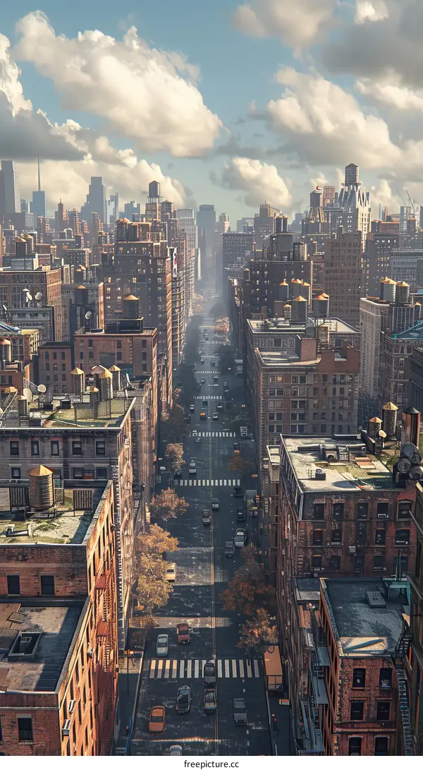 Aerial View of a Busy City Street