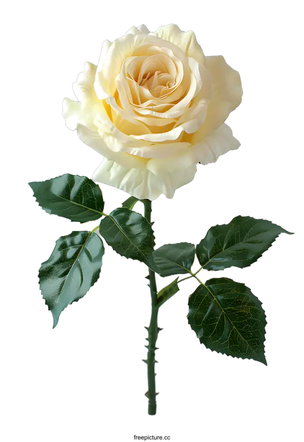 [Transparent Background PNG]Single artificial silk rose with long stem and leaves