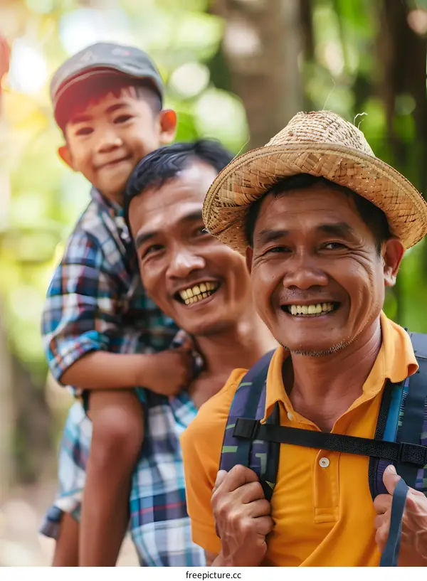 Happy Family Hiking in the Forest