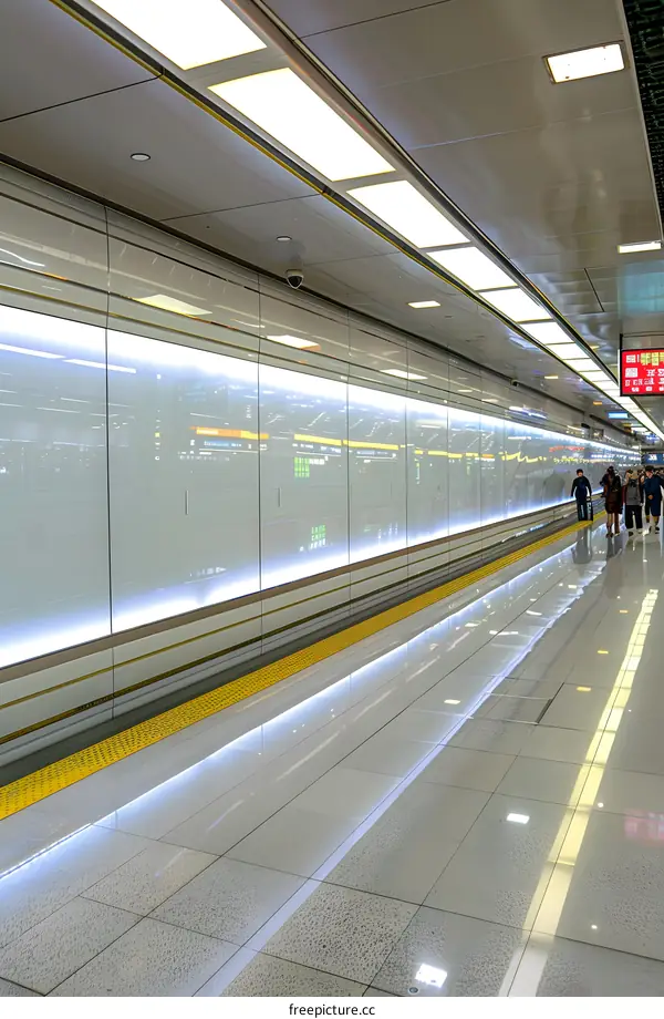 Modern Underground Train Station with People Walking