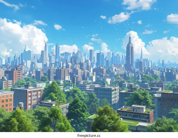Vibrant Cityscape Illustration on a Sunny Day