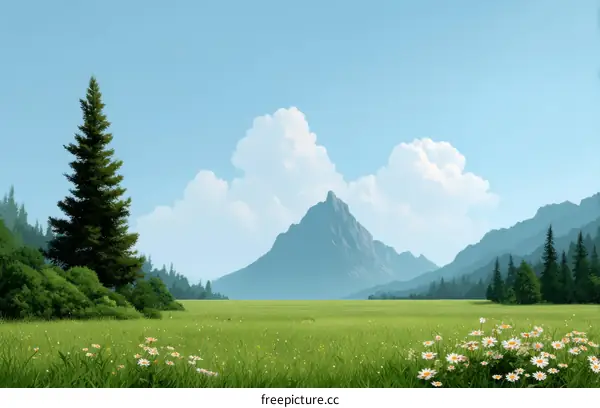 Scenic Mountain Meadow Illustration