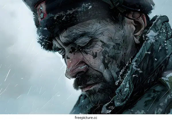 Portrait of a Soviet soldier in the snow