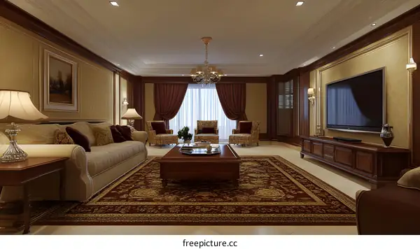 Luxury Living Room Interior Design with Classic Furniture and Decor