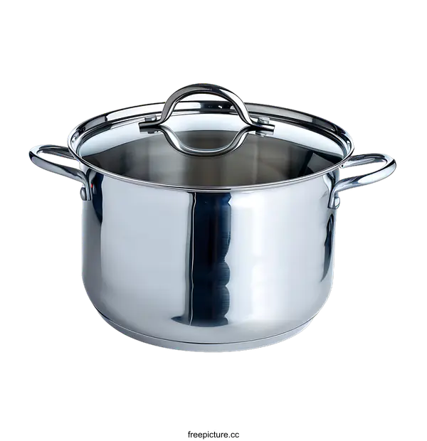 [Transparent Background PNG]Stainless Steel Pot with Lid Isolated on transparent background