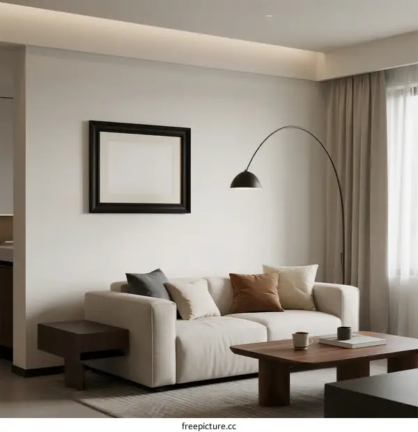 Minimalist Living Room with White Sofa and Modern Decor Elements