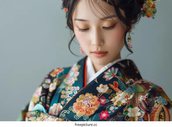 Portrait of a Japanese woman in traditional kimono