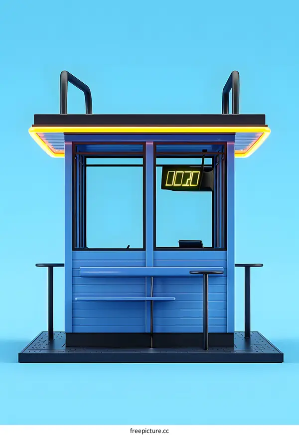 Blue and Yellow Neon Light Booth Minimalist 3D Rendering