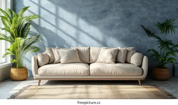 Modern Beige Sofa in a Cozy Living Room