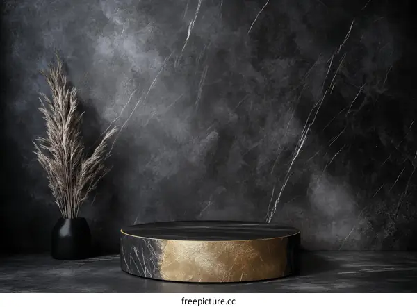 Modern Dark Marble Podium with Dried Flower