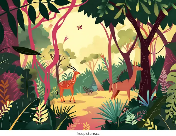 Jungle Illustration with Two Animals