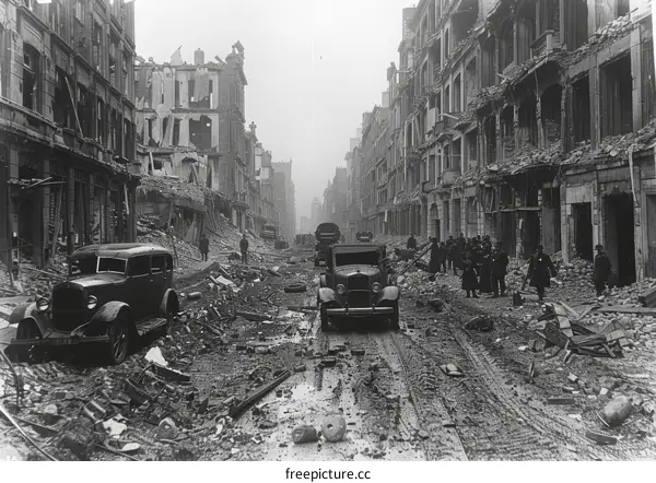 The aftermath of a German air raid on London in 1940
