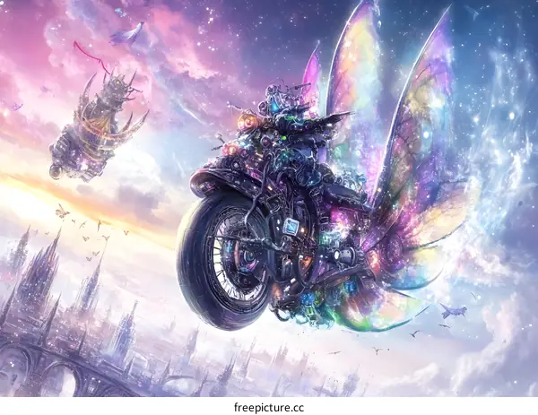 Fantasy Motorcycle With Wings in The Sky