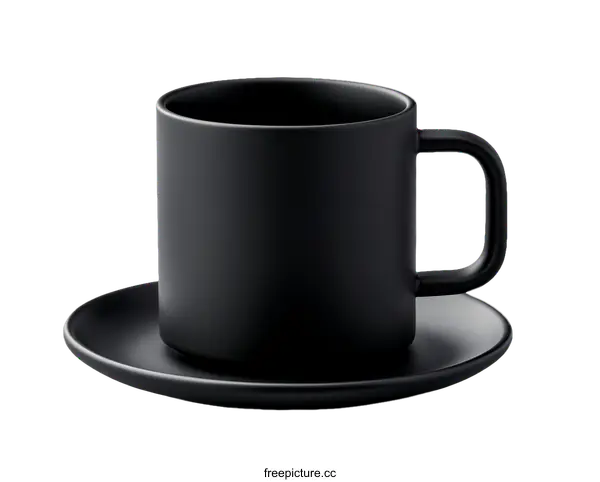 [Transparent Background PNG]Black Matte Coffee Cup and Saucer Set Illustration