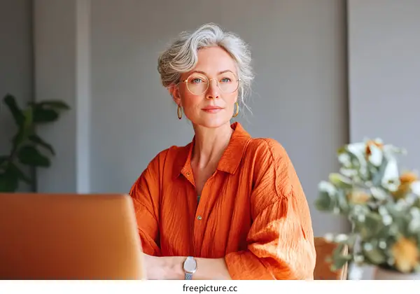 Confident Senior Woman Working on Laptop