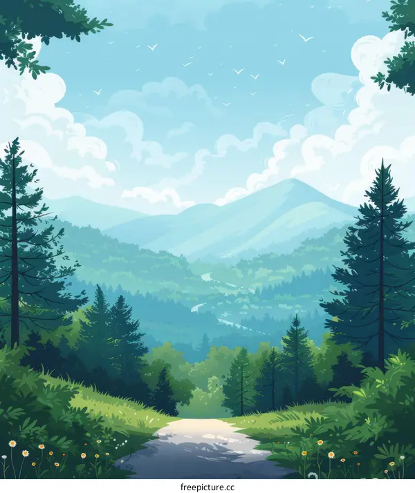 Serene Mountain Road Through Lush Green Hills