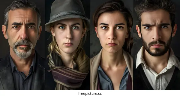 Portrait of Four People with Serious Expressions