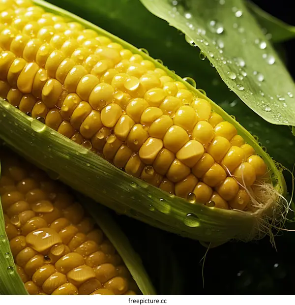 Close-up of yellow corn on the cob with green husks