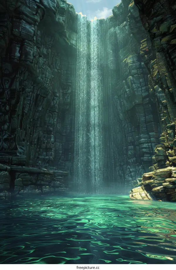 Waterfall Plunging Through a Narrow Canyon