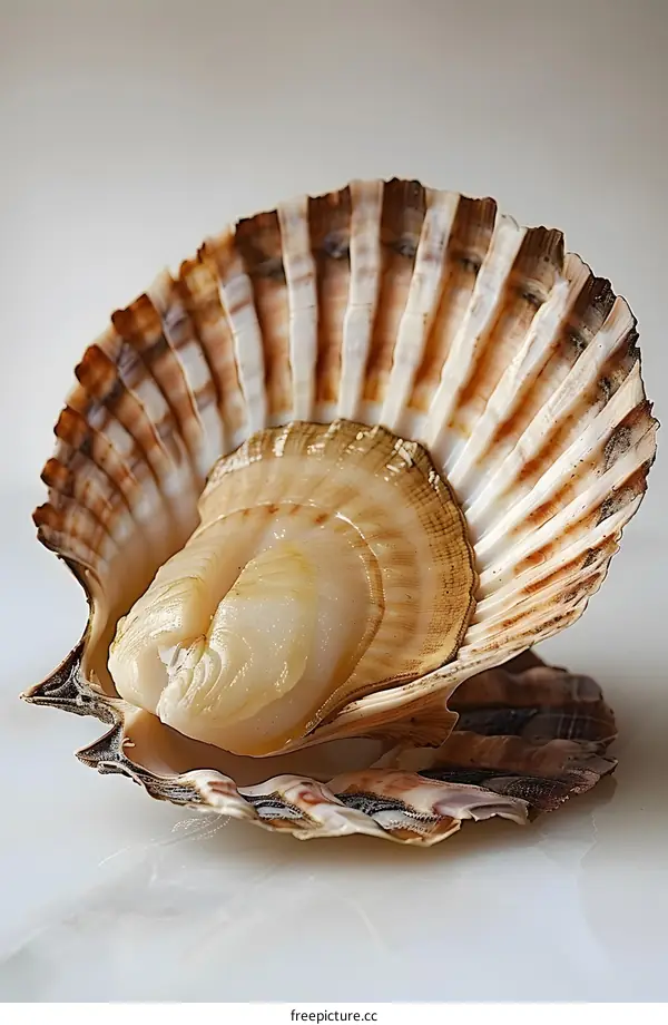 Fresh open scallop on marble