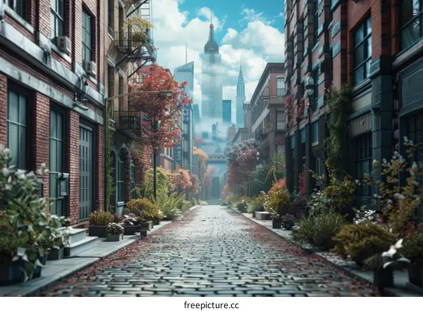 Autumnal City Street Scene Illustration