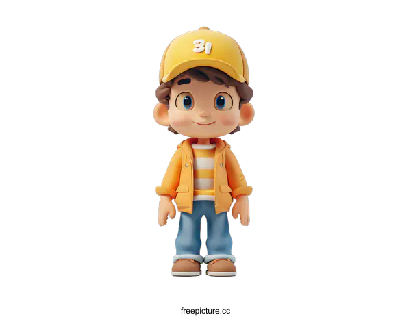 [Transparent Background PNG]3D Cartoon Boy in Yellow Jacket