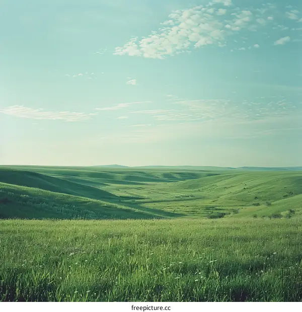 Green rolling hills under blue sky