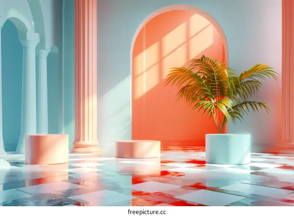 Pastel Colors Interior Design Illustration with Columns