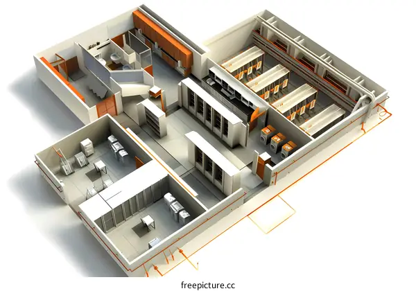 3D Illustration of a Modern Laundry Facility Plan