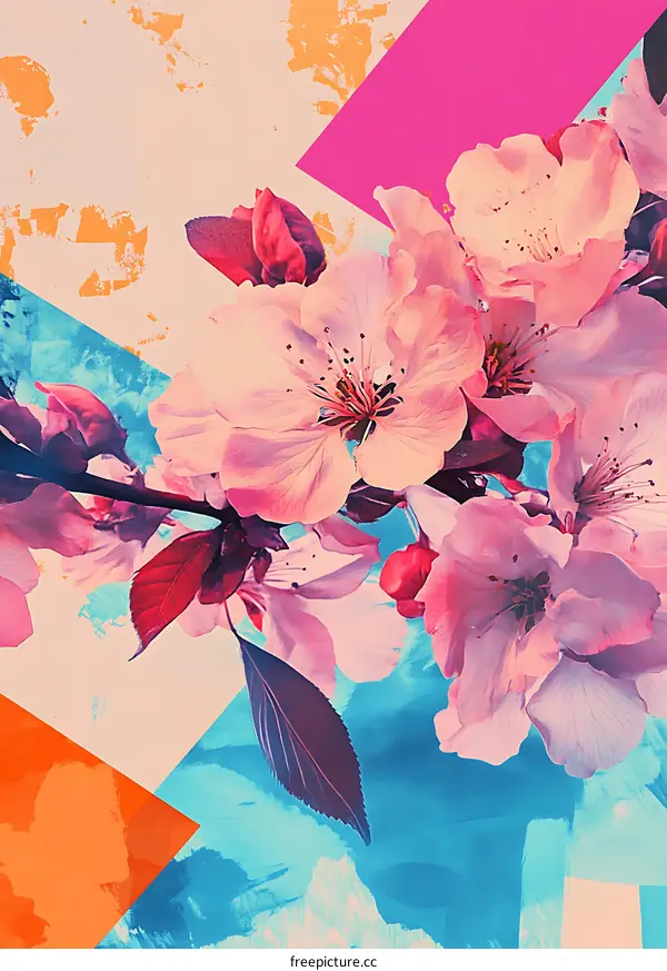 Pink Flowers Abstract Watercolor Art Background