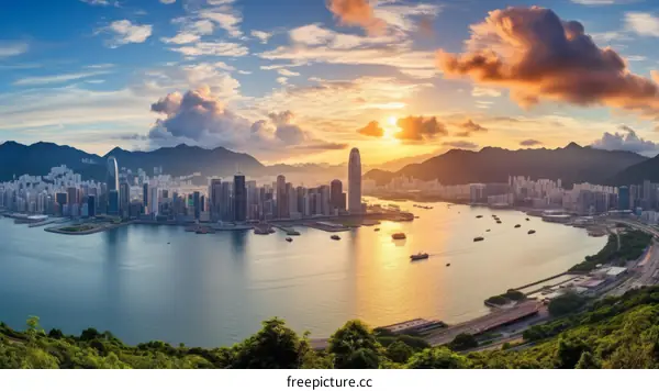 Hong Kong cityscape at sunset