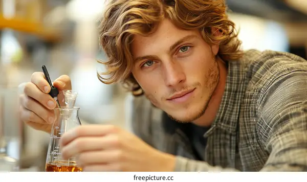 Young Caucasian Scientist Conducting Experiment in Lab