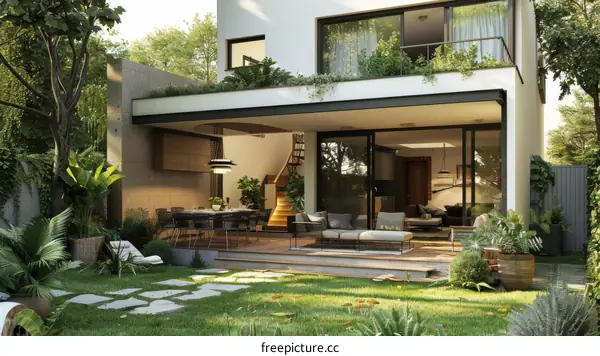 Modern Tropical Backyard Design Illustration