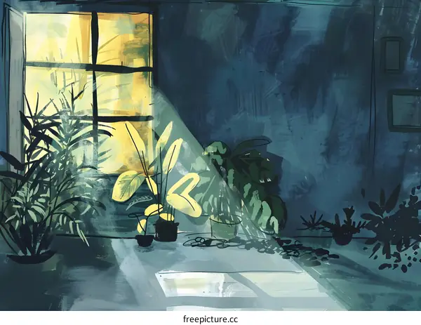 Sunbeam Through The Window with Plants