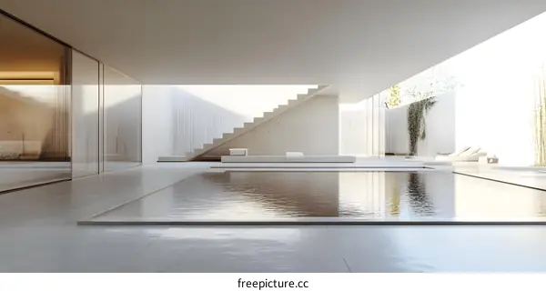 Minimalist Modern Architecture Design With Pool And Stairs