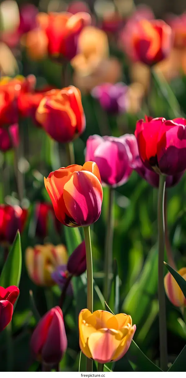 Colorful Tulips Blooming in Garden