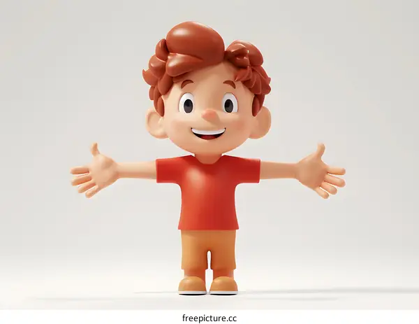 3D Cartoon Boy with Open Arms