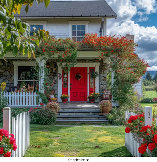 Charming Countryside Cottage with Vibrant Flower Garden