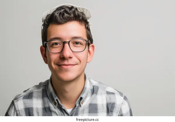 Young man with electrodes on his head