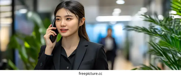 Asian Businesswoman Talking On Phone In Office